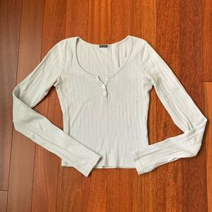 Brandy Melville BabyBlue Eyelet Long Sleeve Cotton Top